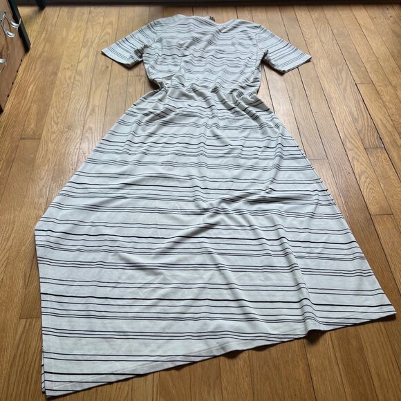 Club Monaco Size M Black White Egret Striped Square Neck Asymmetrical Midi Dress - Picture 14 of 16